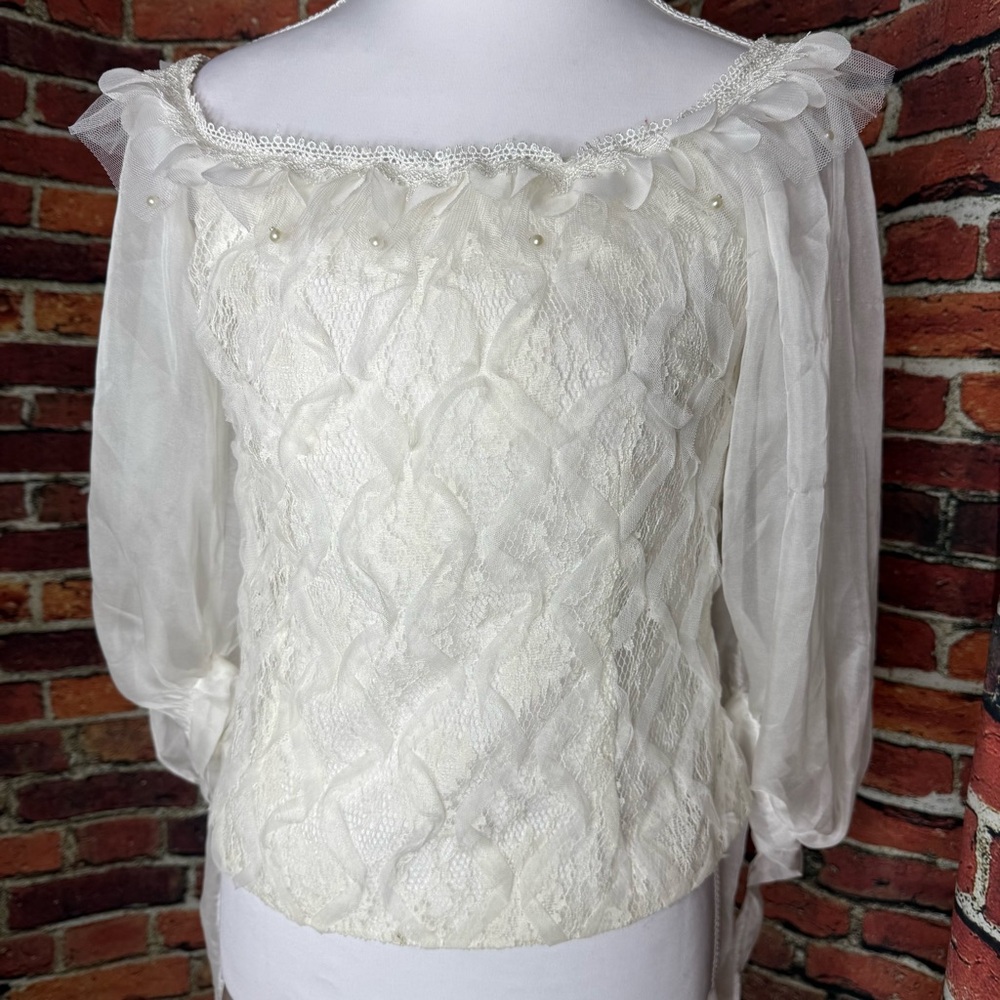 White lace blouse with pearls regency fairycore cottagecore glam